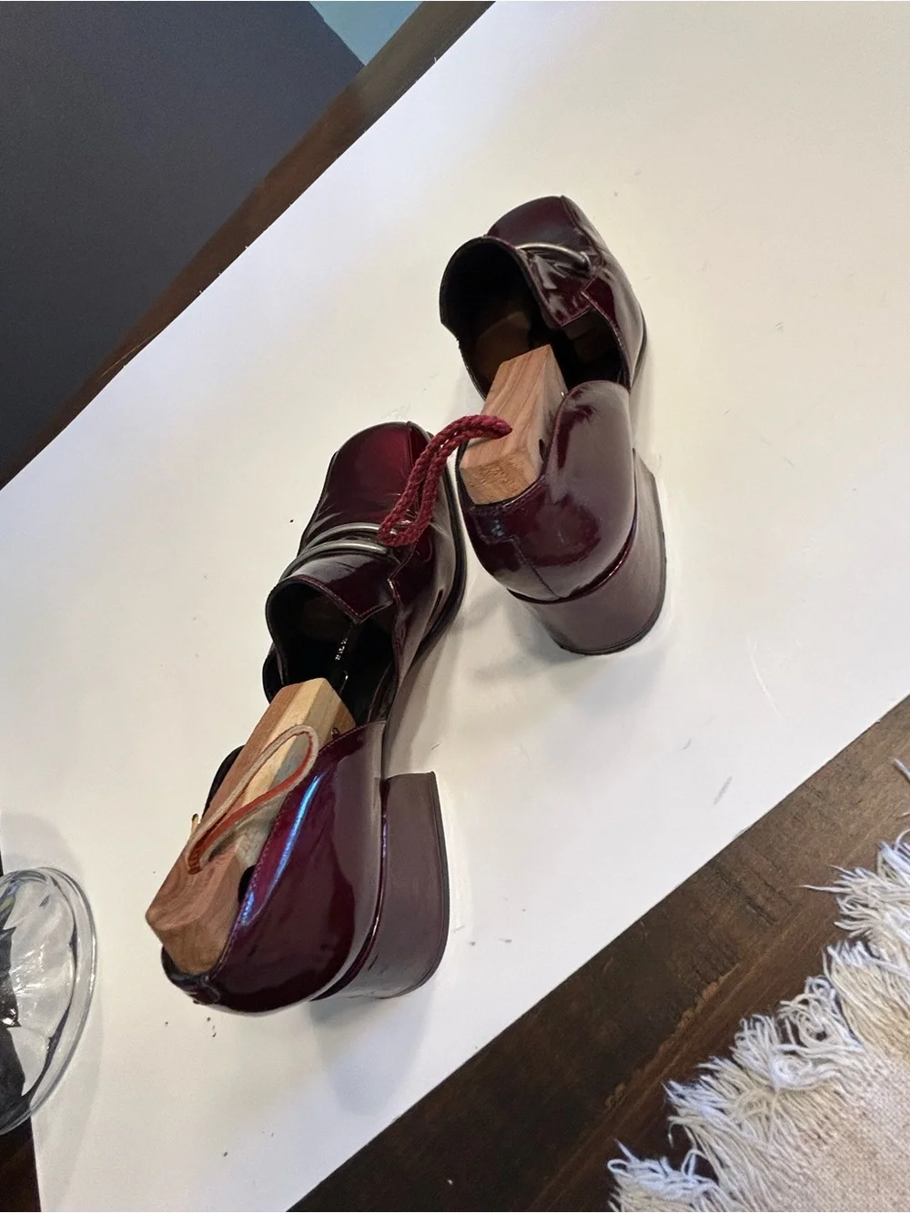 Via Spiga Burgundy Patent Leather Low Heel Loafers